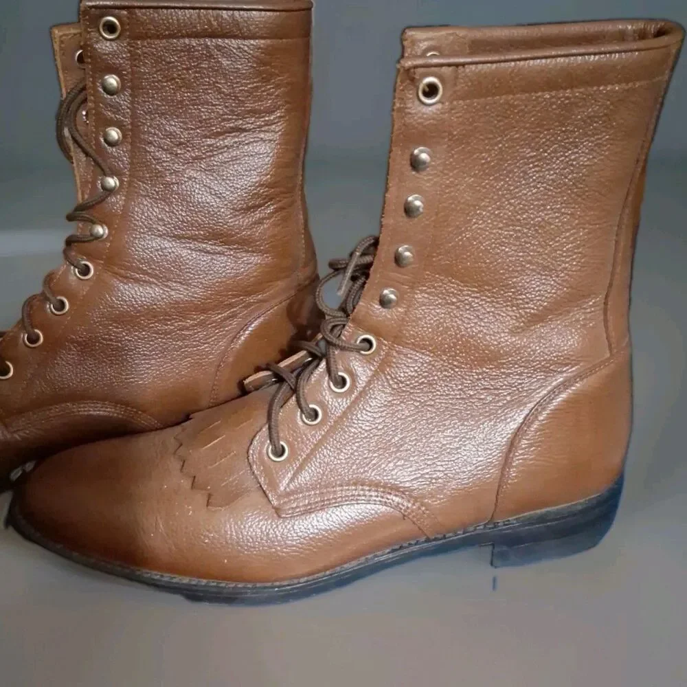 Excellent Condition Justin Lace Up Western Boots Womens Size 9B Brown